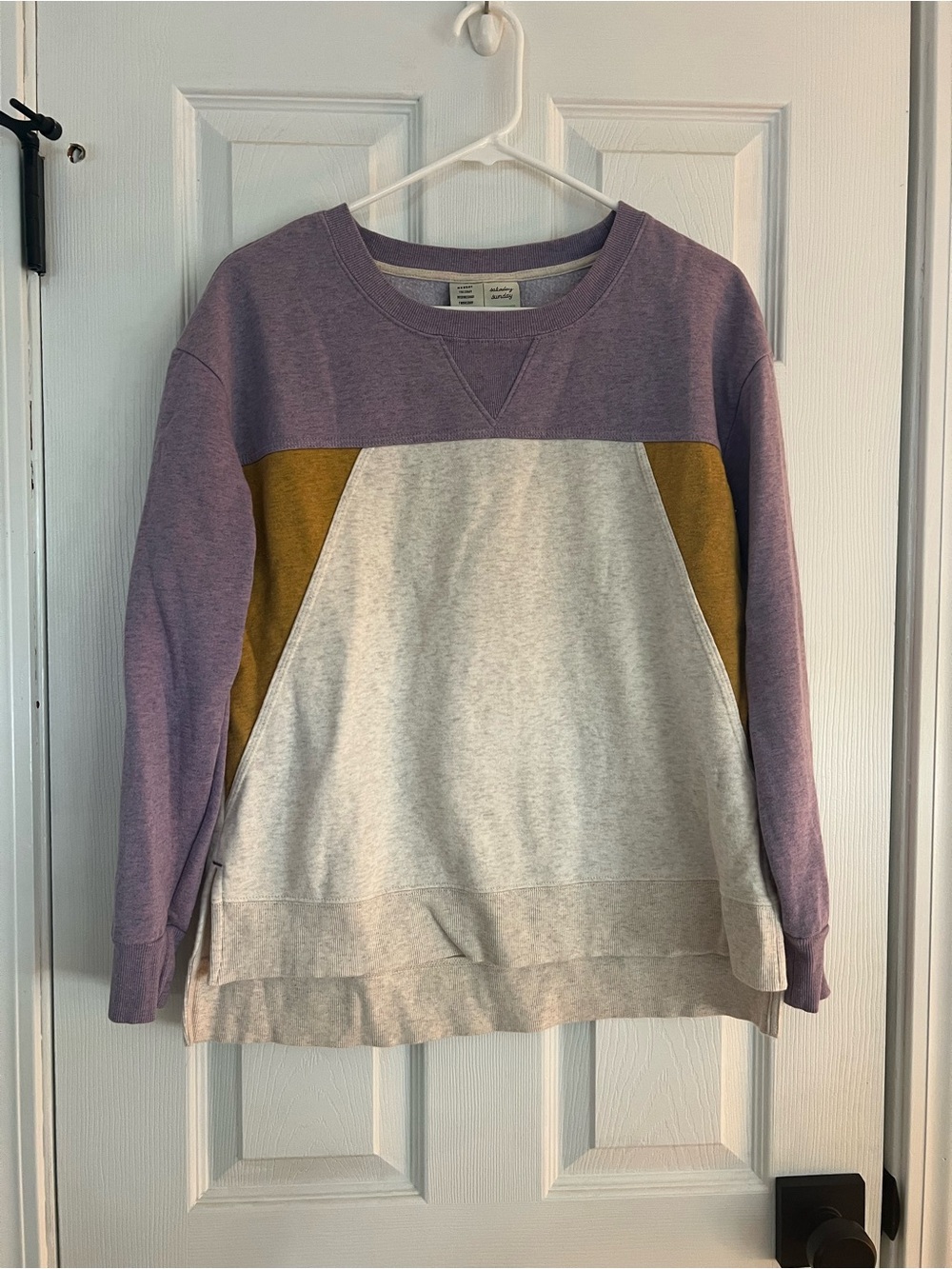 Anthropologie Lavender, Heather Gray & Mustard Colorblock Crewneck Sweatshirt